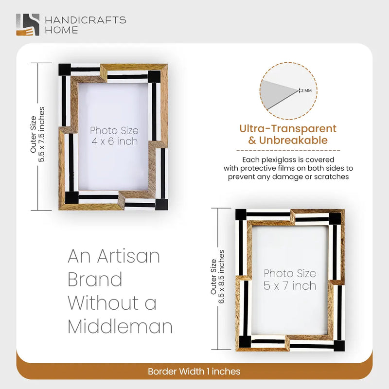 Size Chart for Picture Frames Silhouette Sequenced Collection Resin Inlay Wood Brown White 4x6 5x7
