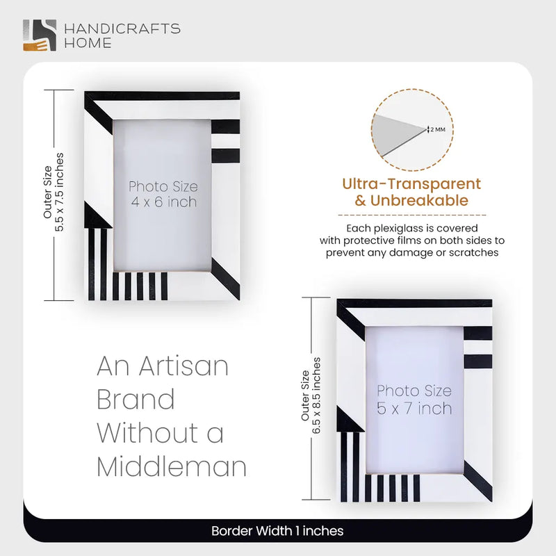 Size Chart for Silhouette Shaped Black & White Resin Picture Frames 4x6 5x7