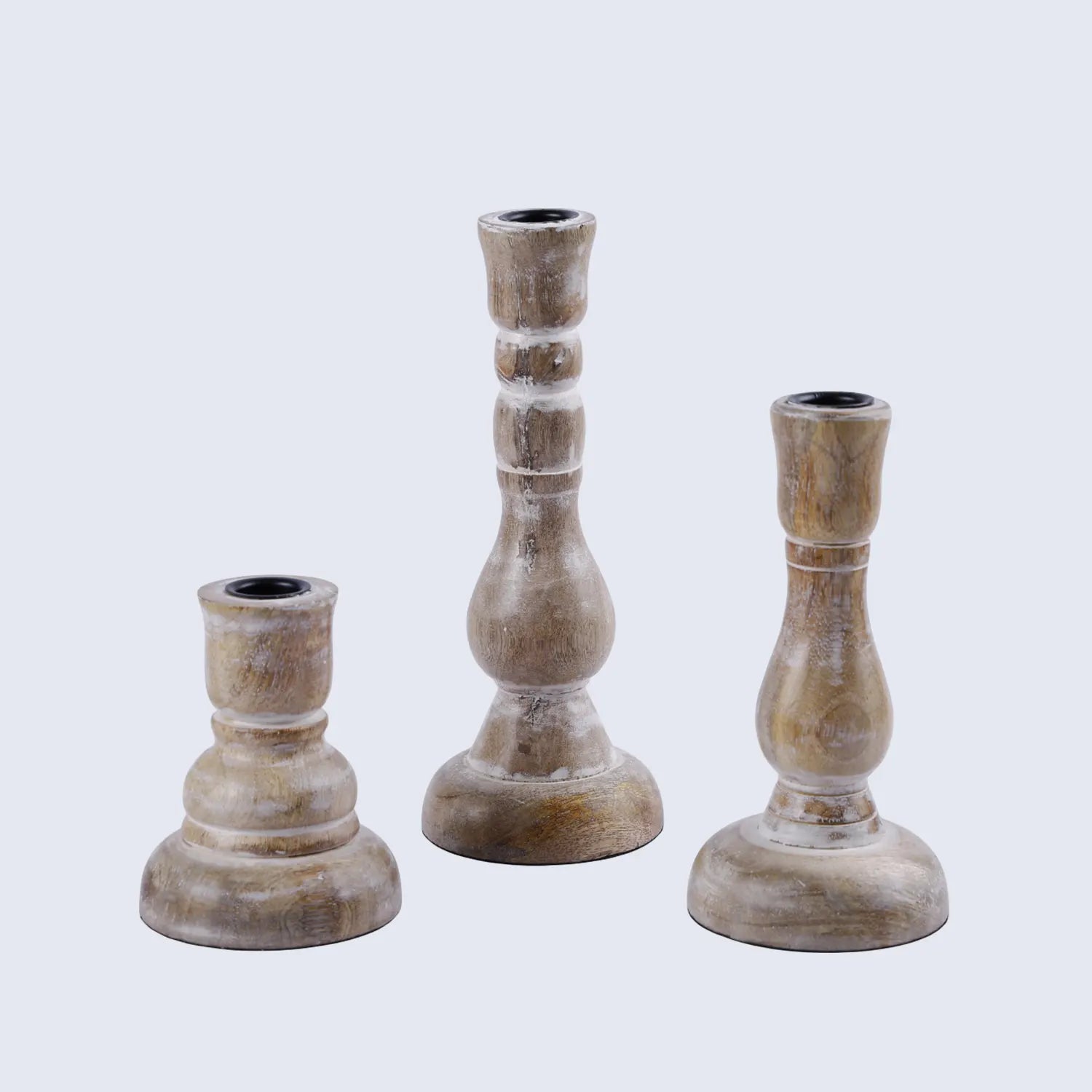 wooden taper candle holder set of 3 chill brown stand 1