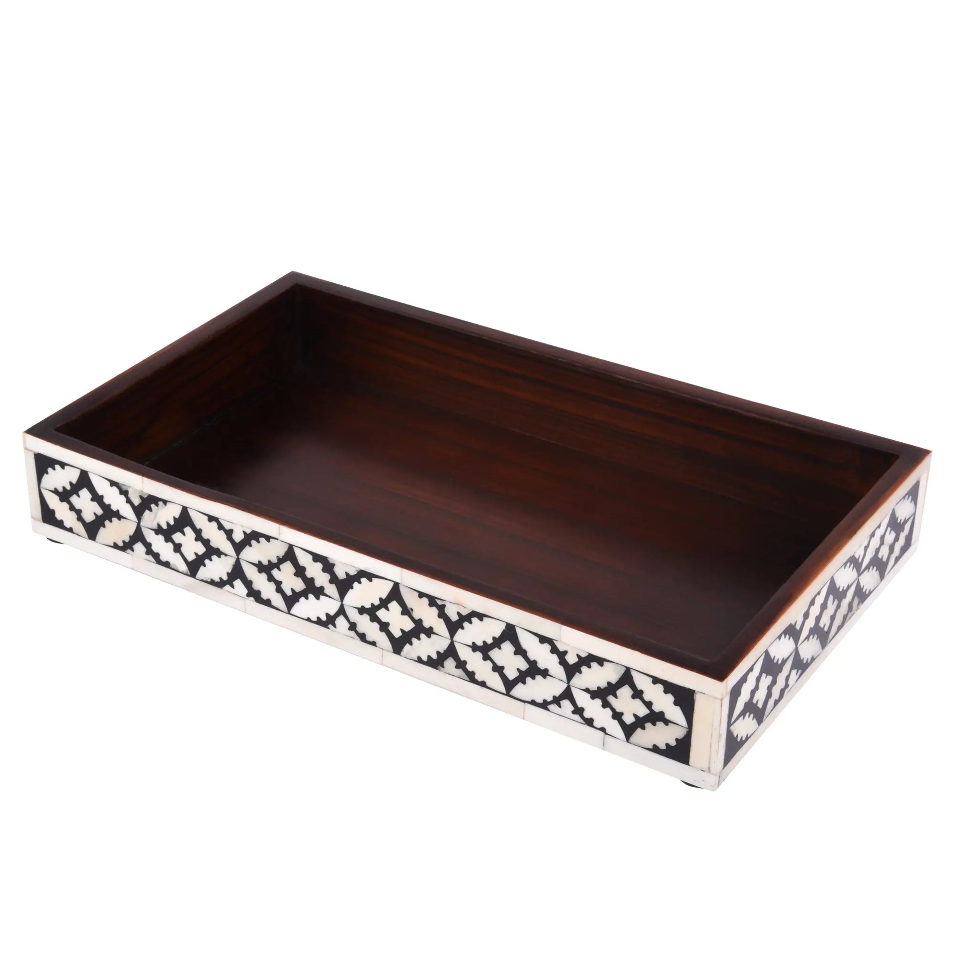 bathroom vanity tray parlour rummy Bone and Resin Inlay, Black & White 10x6 inch