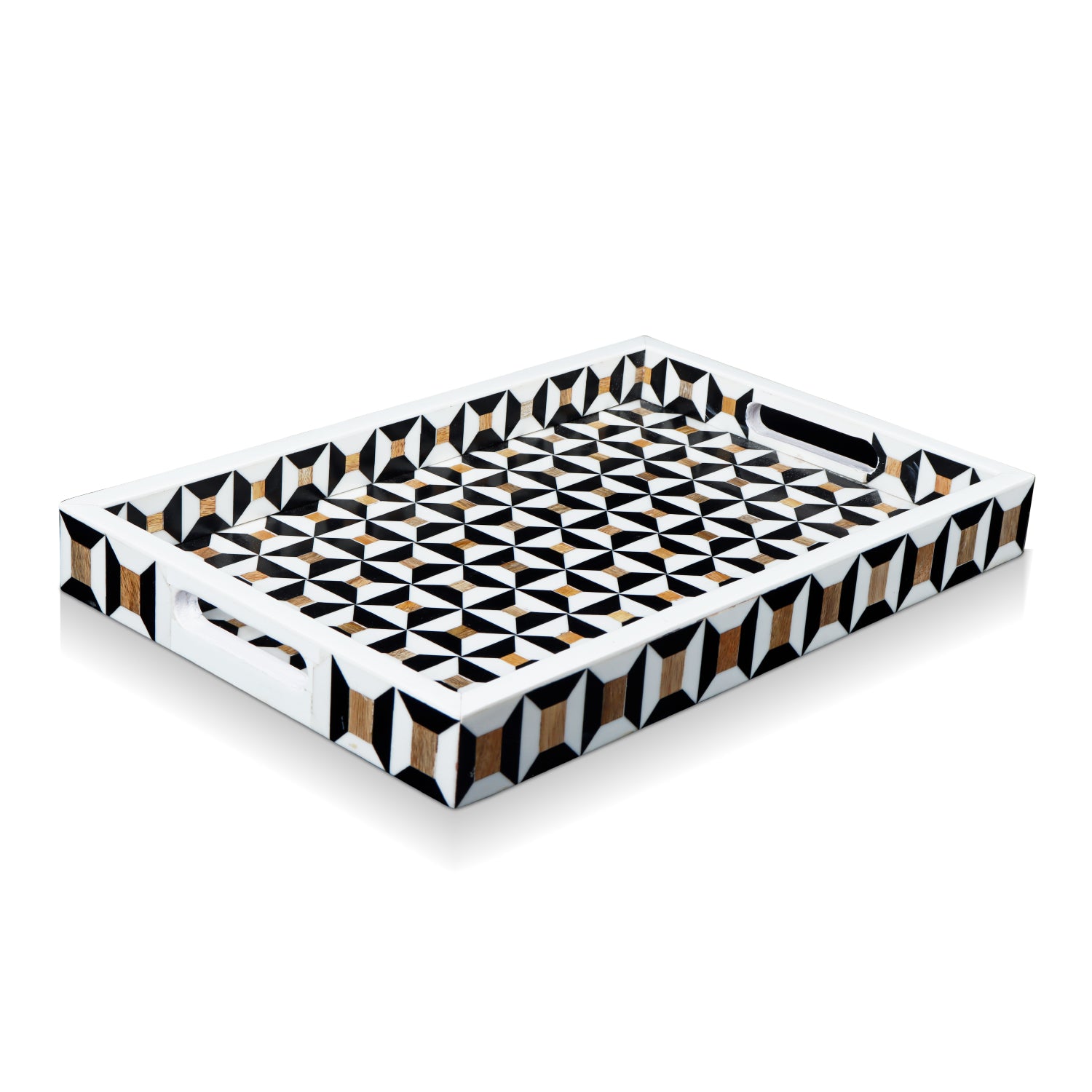 Discovery Cypher Decorative Tray 17x11 & 12x12  Black Ivory Ottoman