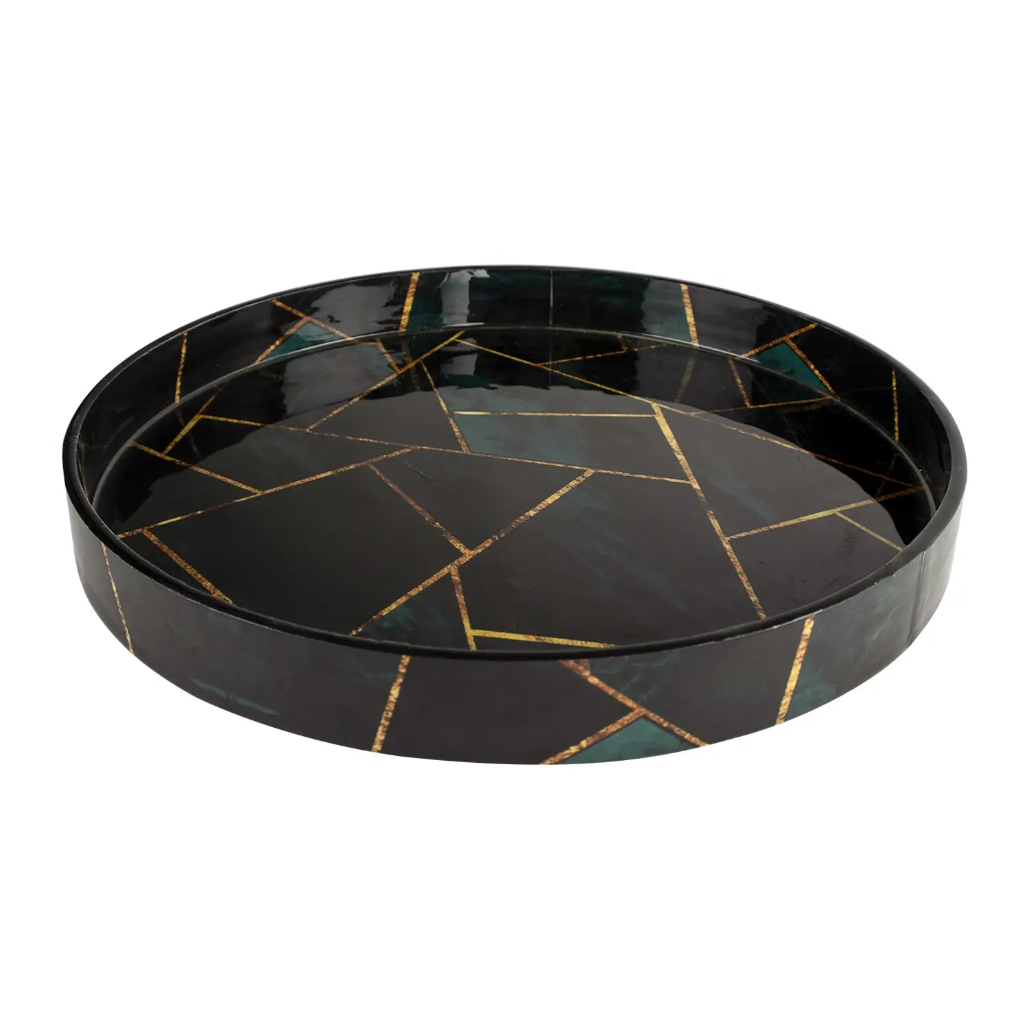 12" Round Decorative Tray for Coffee Table Ottoman Serving Decor Tray