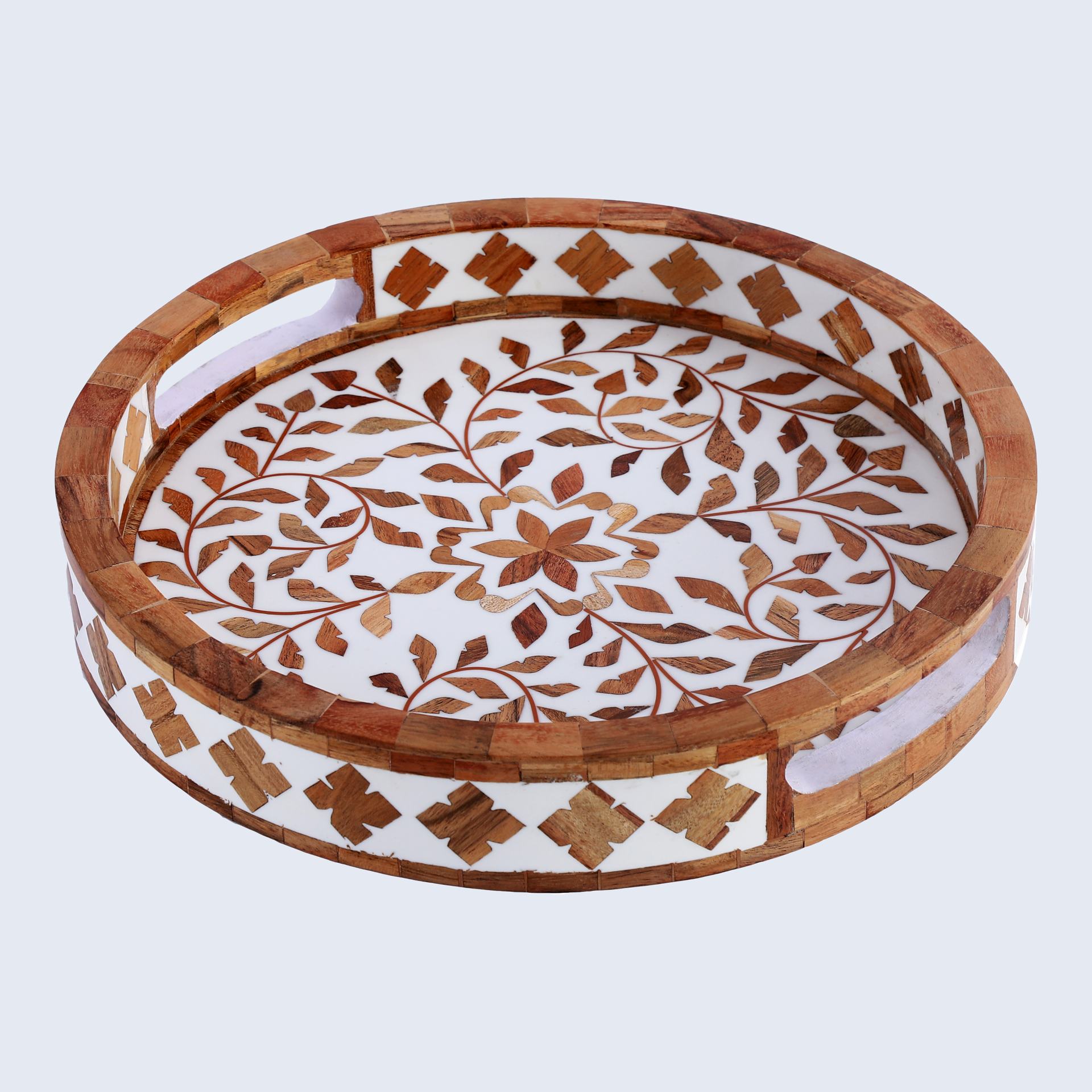 Alhambra Cerco Round Resin Inlay Ottoman Decorative Tray 12"