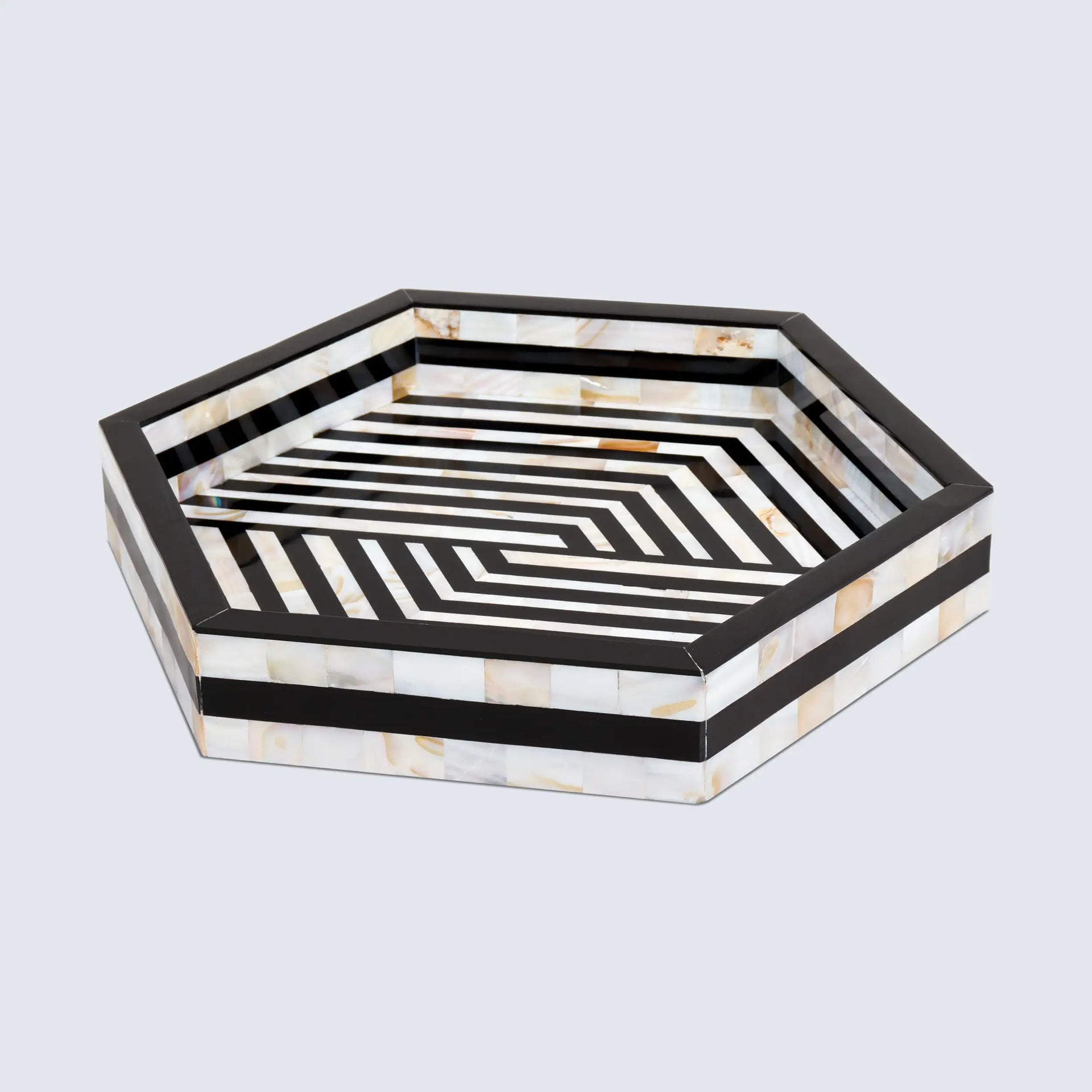 Mother of Pearl Decorative Tray 12" Black White Table Tray
