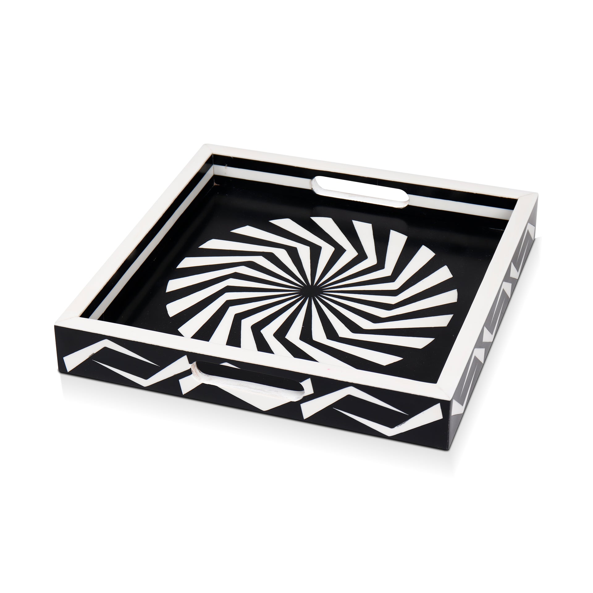 Black White Geometric Serving Ottoman Decorative Tray 12x12