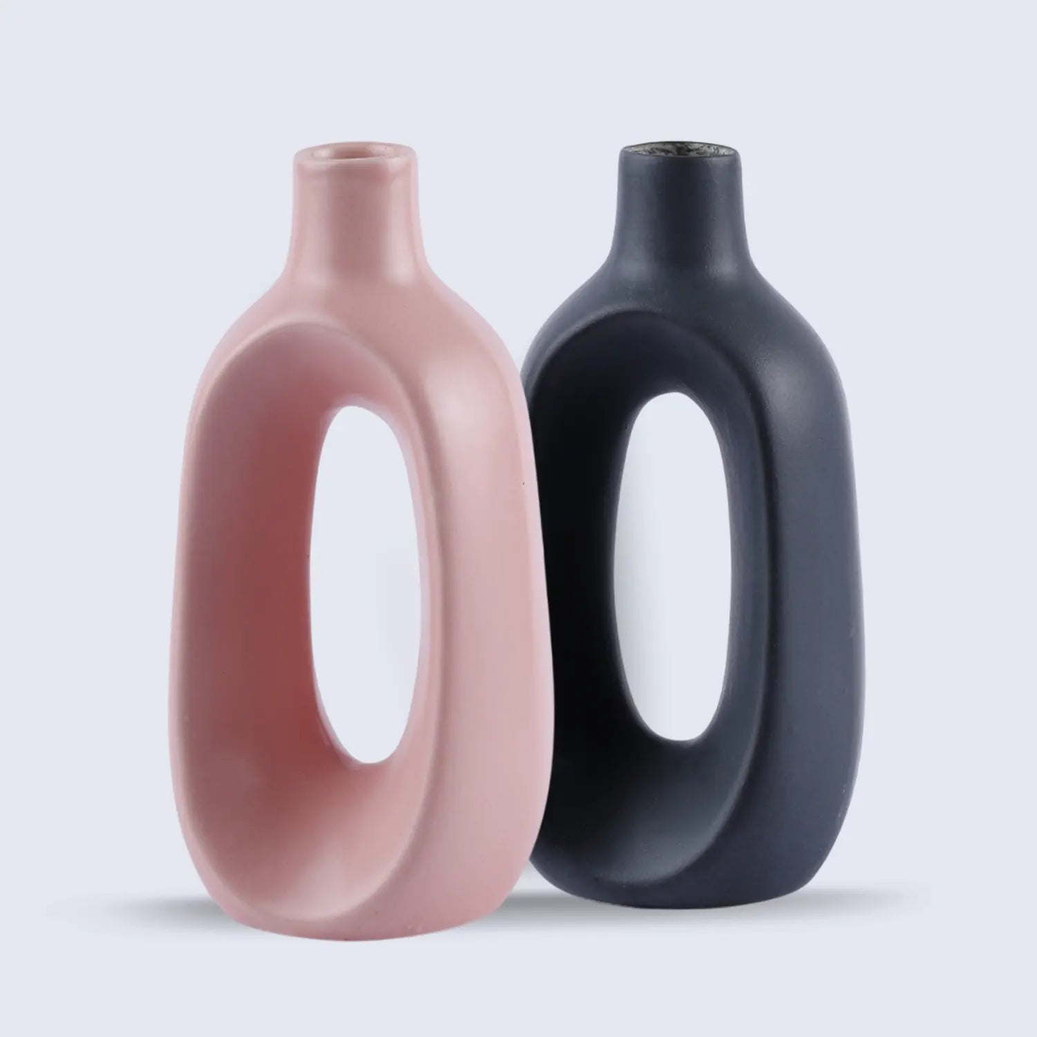 Ceramic Vase Set of Handmade Black & Pink Vases - Hallow
