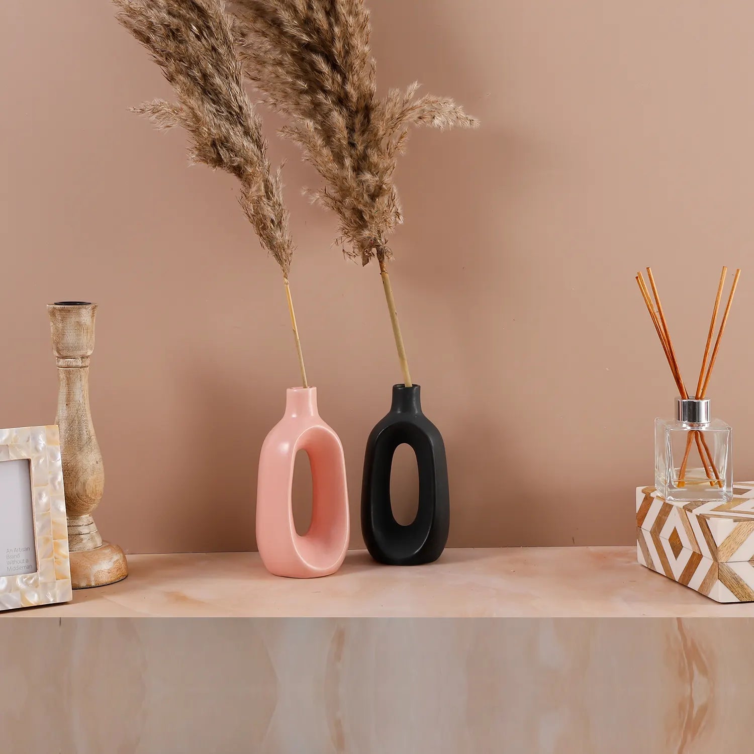 Ceramic Vase Set of Handmade Black & Pink Vases - Hallow