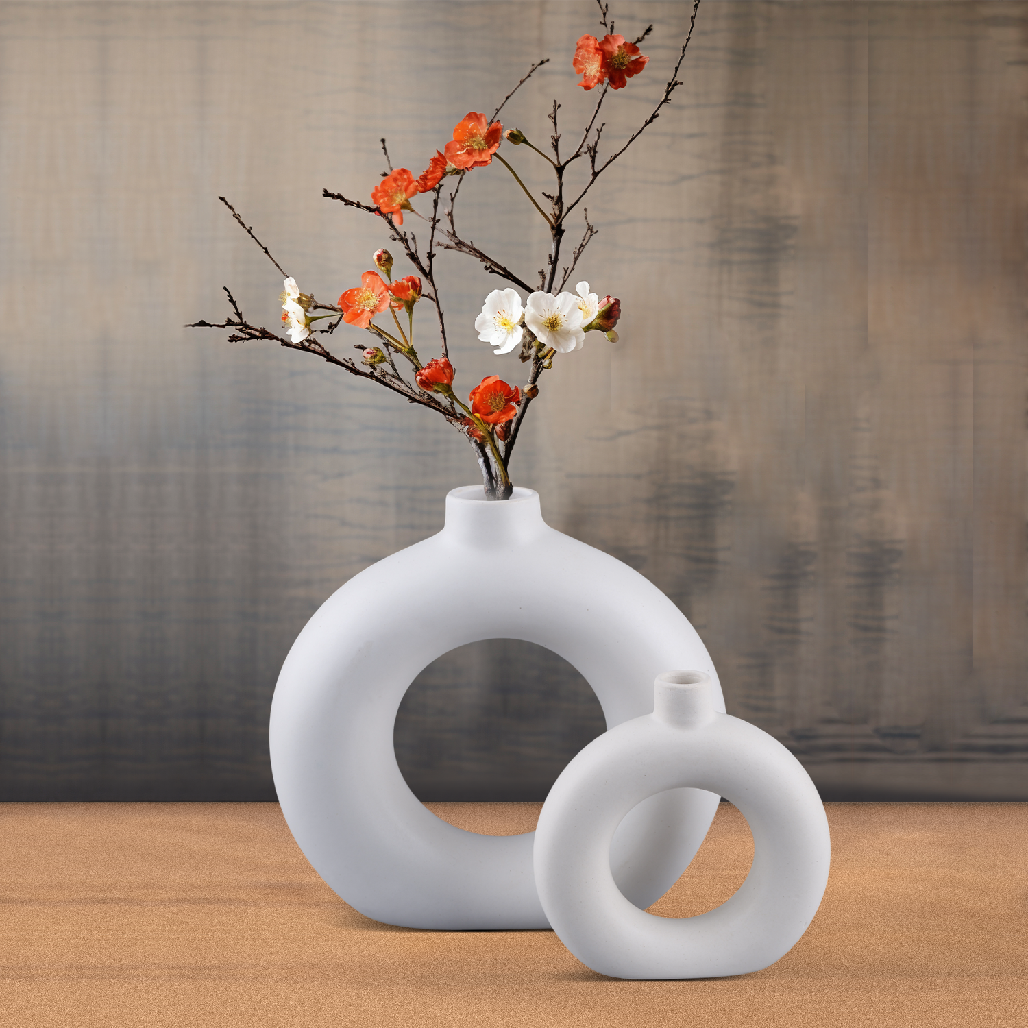 Ceramic Vase Matte Decorative Vases For Flowers White & Black Set Of 2