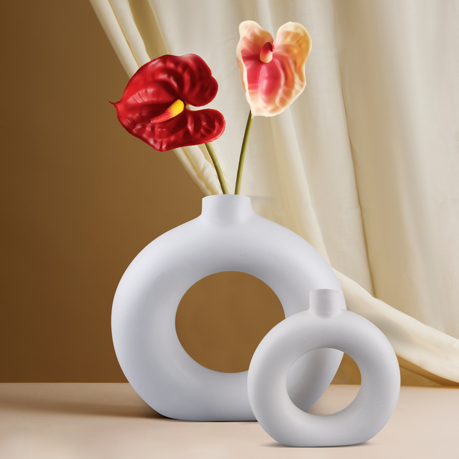 Ceramic Vase Matte Decorative Vases For Flowers White & Black Set Of 2