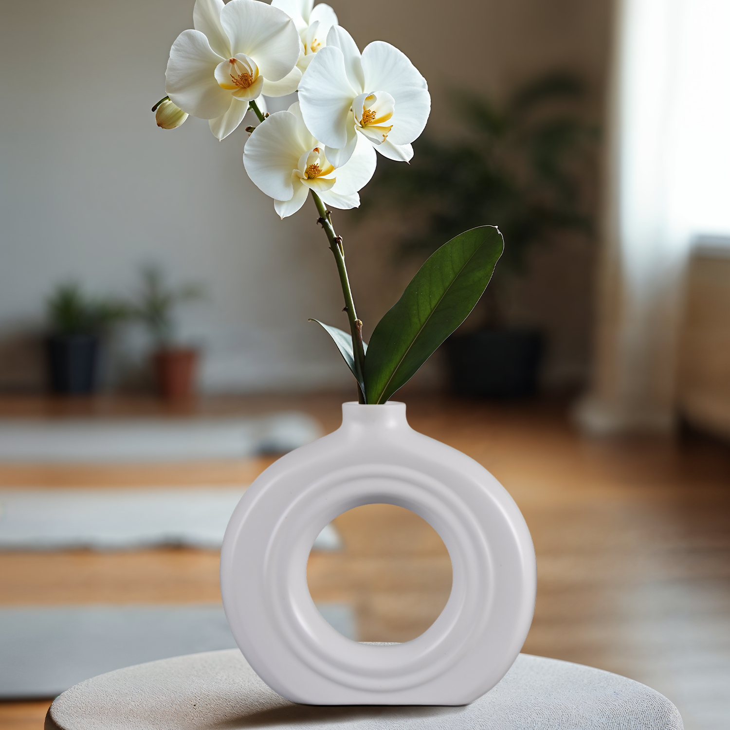 Ceramic Vase  Donut Glossy Handmade White Glossy Flower Vases Set Of 2