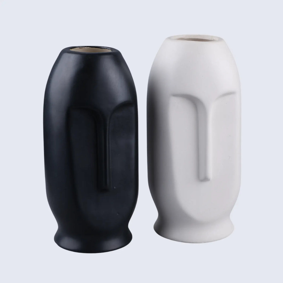 Handmade Ceramic Vase Oval Duo Face Pattern – Matte White & Black, for flowers or display