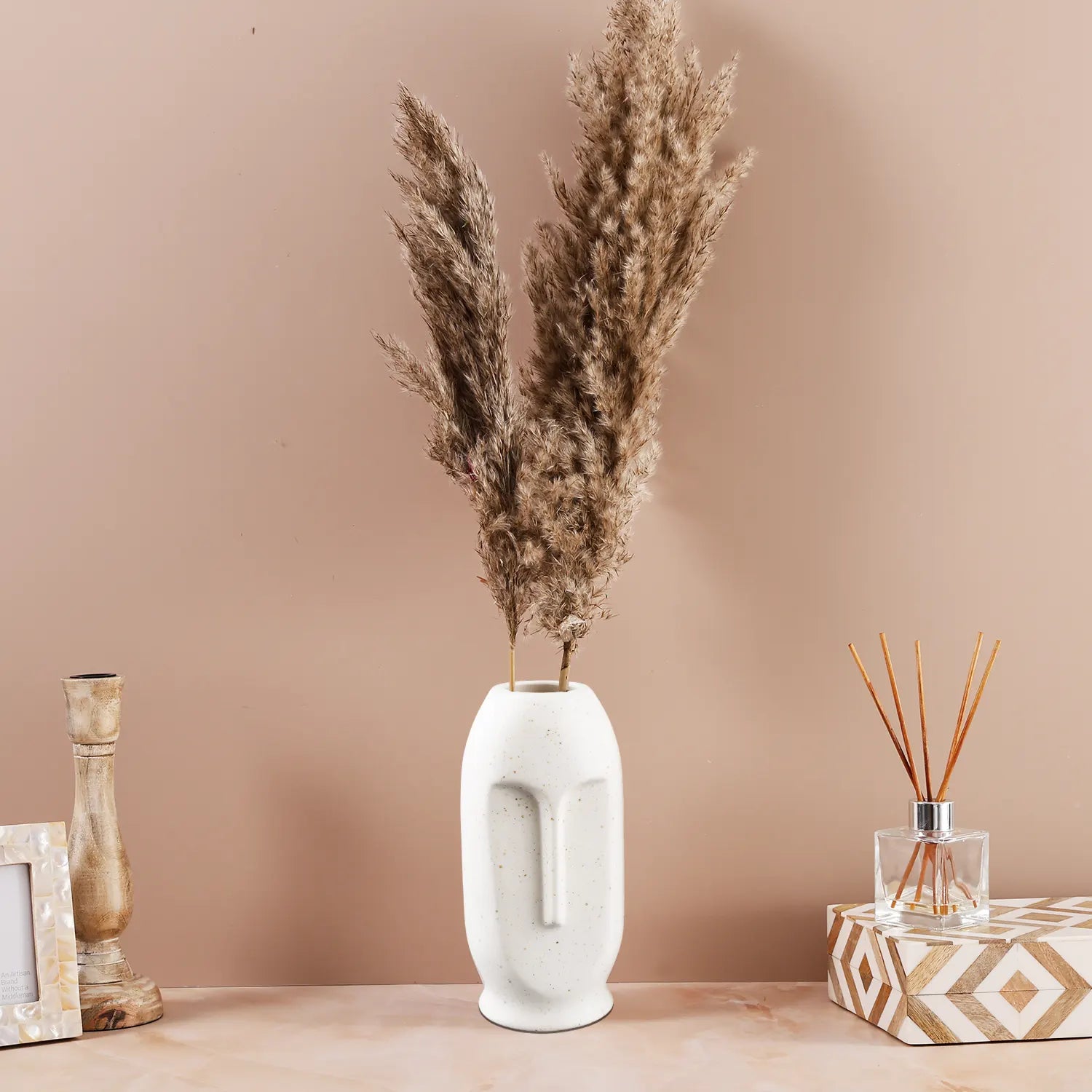Ceramic Vase Oval Duo Face Pattern In Cream White Matte Set Of 2