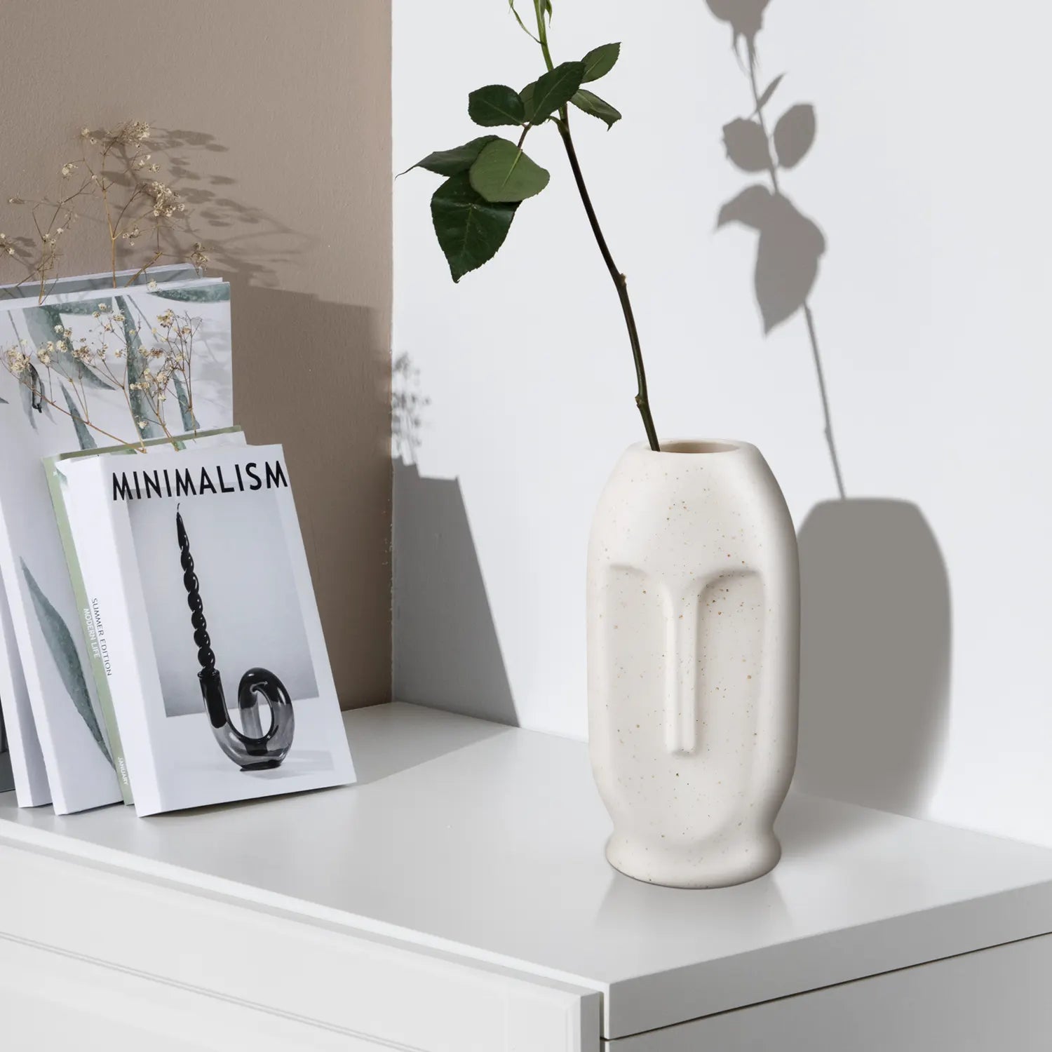 Ceramic Vase Oval Duo Face Pattern In Cream White Matte Set Of 2