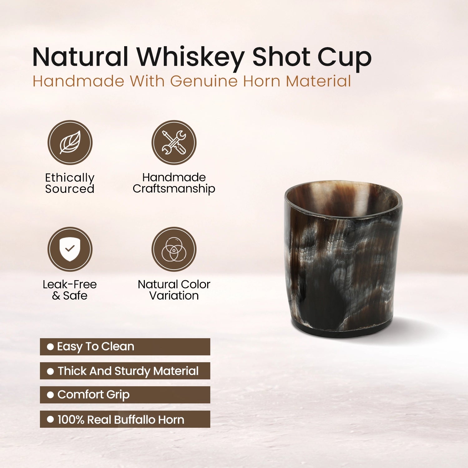 Buffalo Horn Whiskey Shot Glasses 6.5 oz - (Pack of 3)