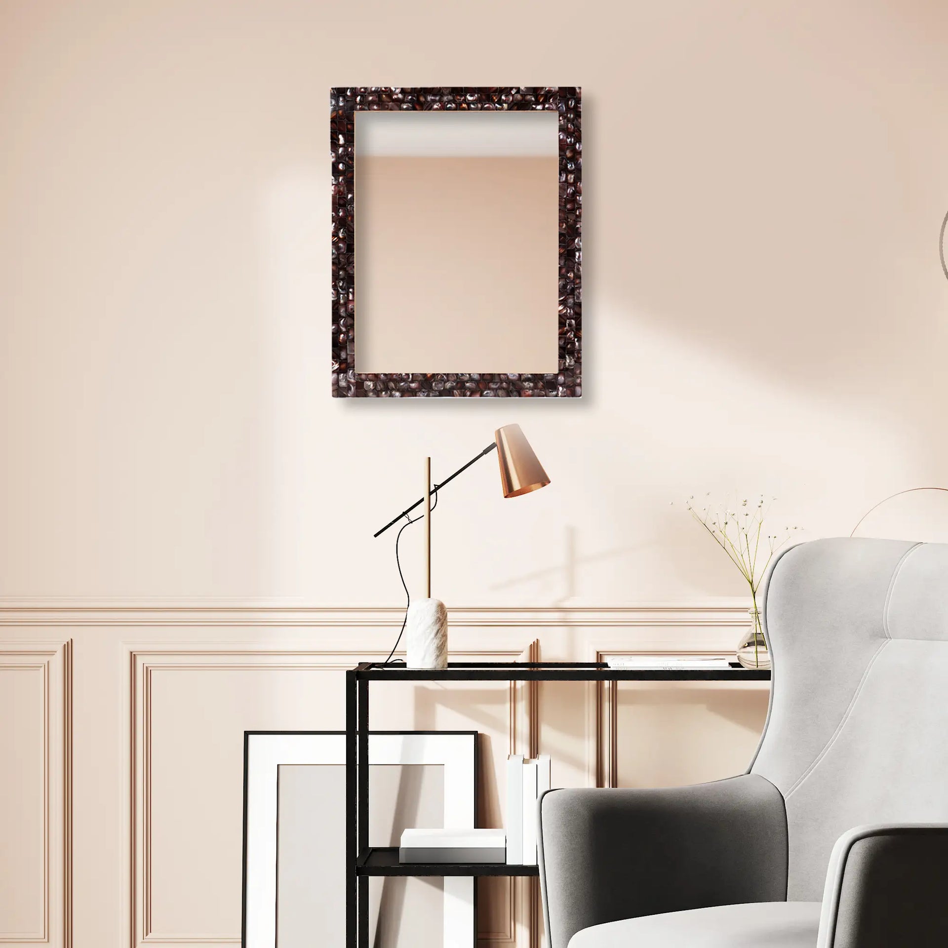 Make To Order Mother Of Pearl Grey Mirror in 7 Sizes