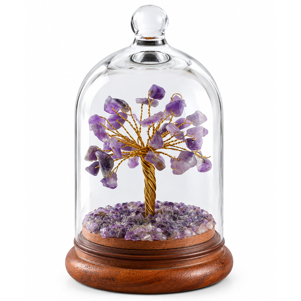 Amethyst Gemstone Tree with Glass Cloche | Handcrafted Décor
