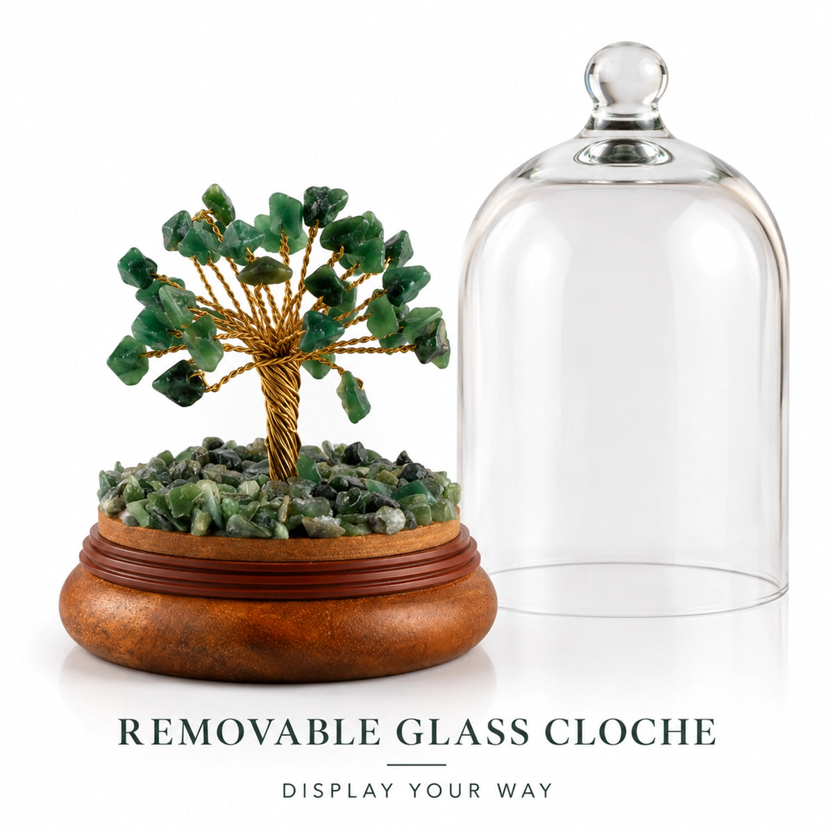 Green Aventurine Stone Tree with Glass Cloche | Handmade Art