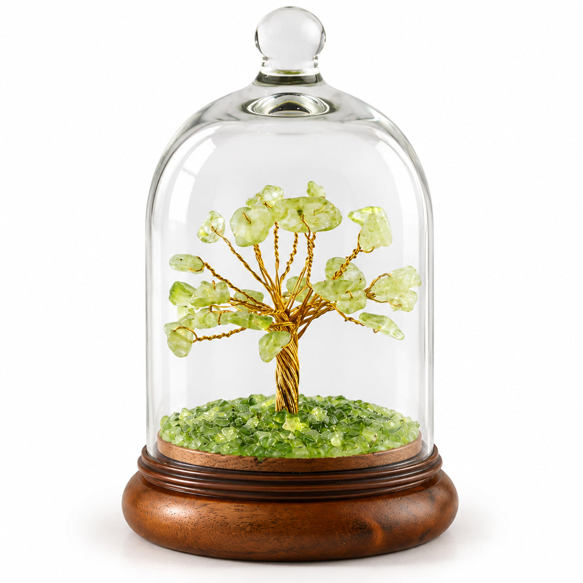 Green Jade Gemstone Tree Under Glass Cloche | Handmade Decor