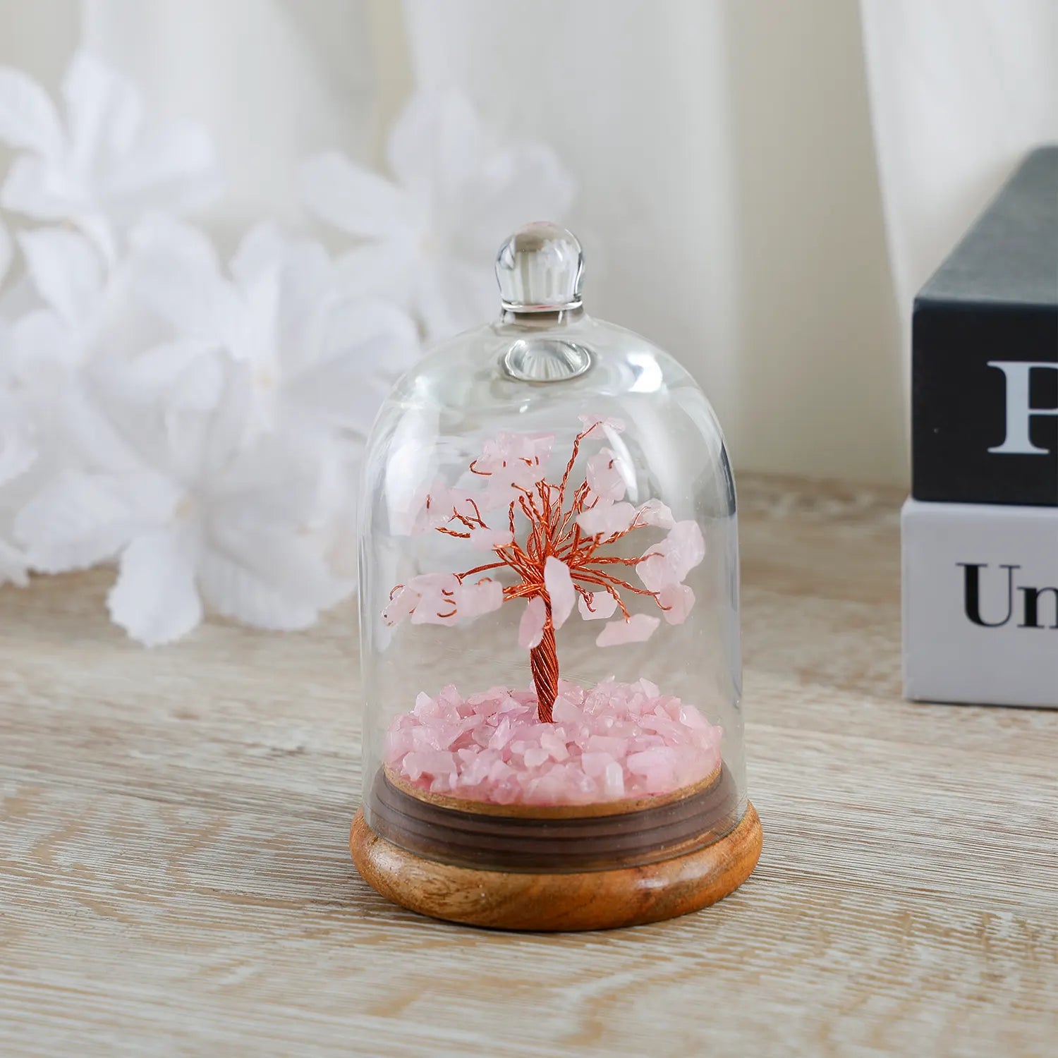 healing crystal tree rose quartz pink with dome