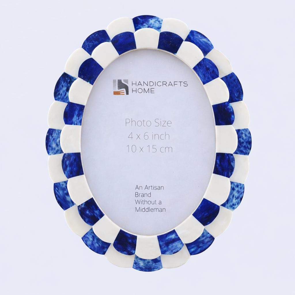 Pre Order Oval Picture Frames Scallop Art Inspired Collection Bone Inlay, Blue, 4" x 6"